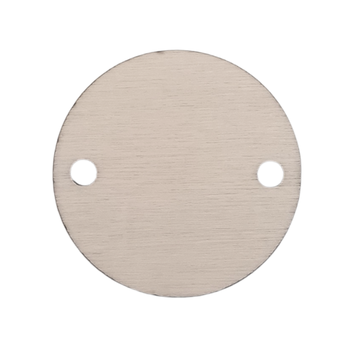 A single plywood circle tag with two holes for attachment