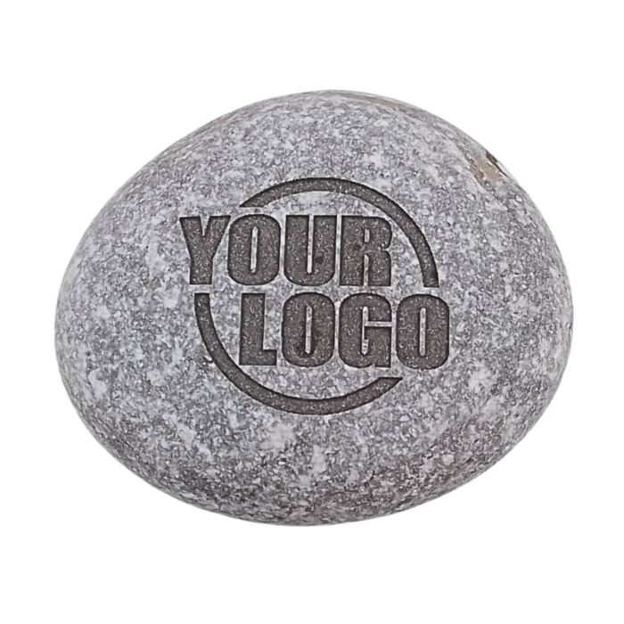 High-quality image of a custom logo engraved stone, a unique and sustainable corporate gift for brand promotions and client appreciation.