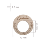 Wooden napkin ring showing dimensions (70 mm outer diameter, 41 mm inner diameter, 2-3 mm thickness).