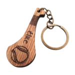 Close-up of hurley keychain with Éire and sliotar design