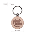 Engraved wooden keychain with size dimensions