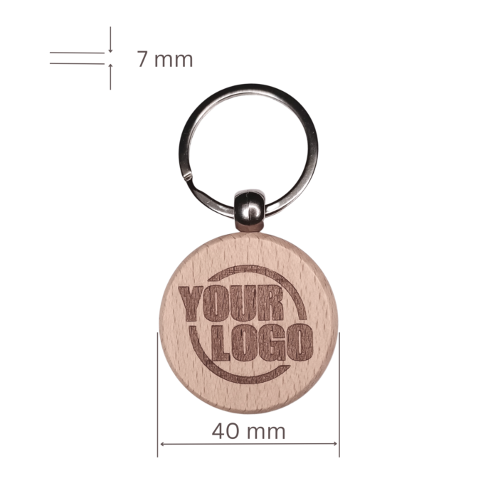 Engraved wooden keychain with size dimensions