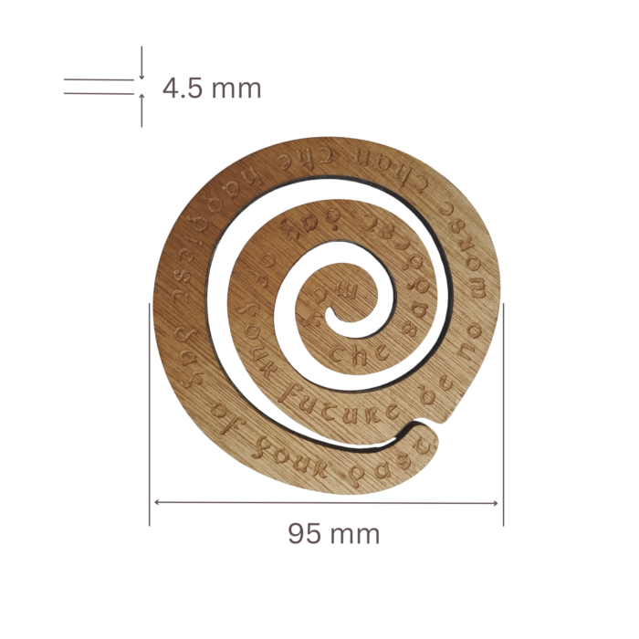 Dimensions of a spiral coaster, showing 95 mm x 95 mm x 4.5 mm.