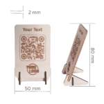 Wooden QR code sign with dimensions labeled.