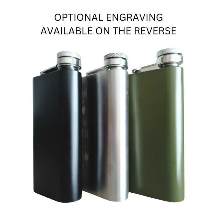 ear view of custom flask showing optional personalised engraving area.