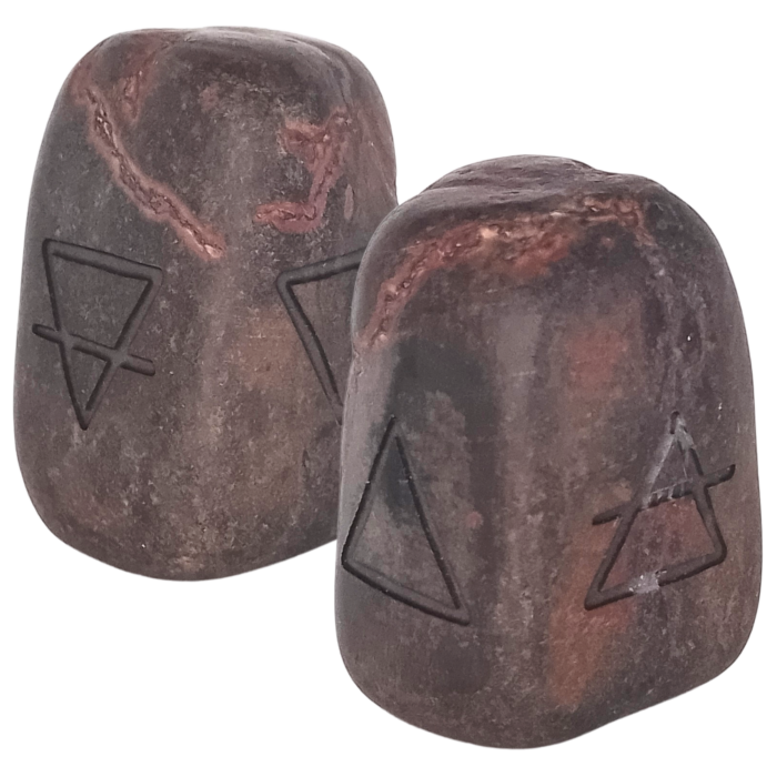 Natural stone engraved with elemental symbols - Air, Fire, Earth & Water
